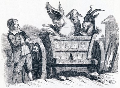 The Pig, the Goat and the Sheep - Fables by La Fontaine by Grandville