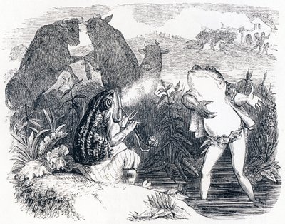 The two bulls and a frog - Fables by La Fontaine by Grandville