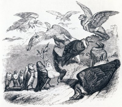 The vultures and the pigeons - Fables by La Fontaine by Grandville