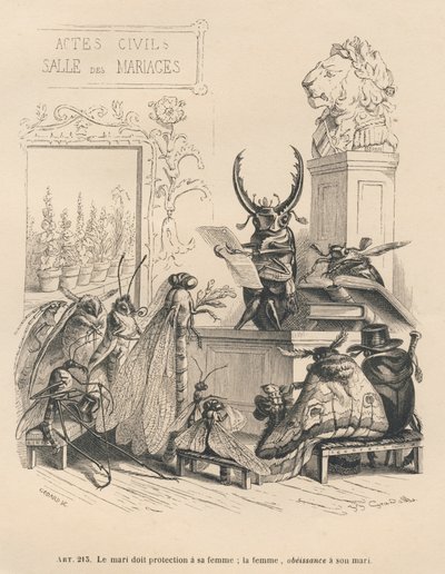 Insect Marriage Vows. Illustrated Vignettes by JJ Granville. Engraving Signed Godard in the Section 