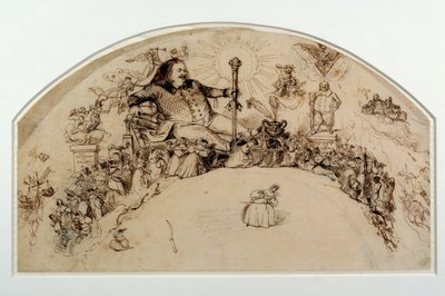 Honore de Balzac (1799-1850) Amongst Characters from His Novels, Design for a Fan by Grandville