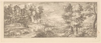River Landscape with Resting Figures by Gérard Audran