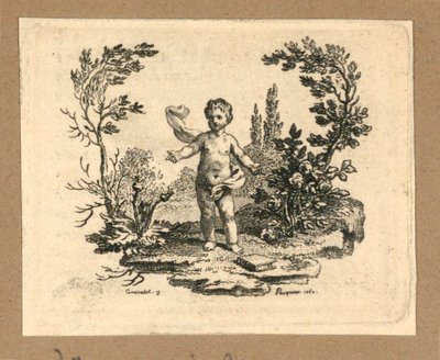 A Boy Standing Between a Thistle Plant and a Rose Bush by Gravelot
