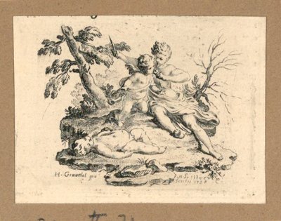 Cupid Having Cupid Eat the Heart of a Boy, Which She Has Cut Out by Gravelot