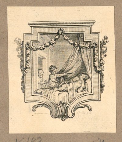 Two Children Watch a Sleeping One in an Escutcheon by Gravelot