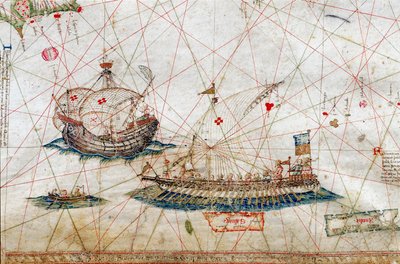 Detail of Tall Mast Ships from the Nautical Chart by Grazioso Benincasa by Grazioso Benincasa