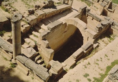 Aerial view of the nymphaeum, restored by the Romans in c.20 BC by Greek