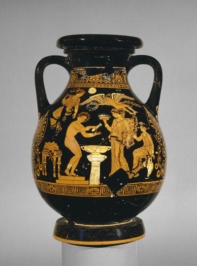 Apulian red-figure pelike decorated with a scene of a bride at her toilette, the Suckling Group, found at Basilicata by Greek