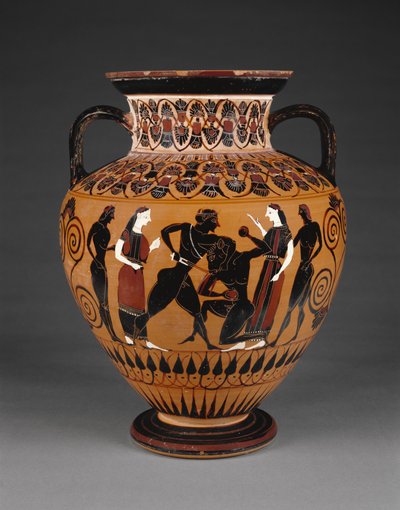 Athenian Attic black-figure neck amphora with Theseus killing the Minotaur by Greek