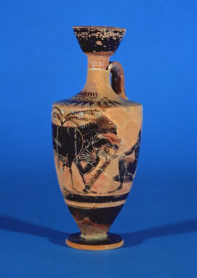 Attic black-figure lekythos depicting Odysseus escaping Cyclops by Greek