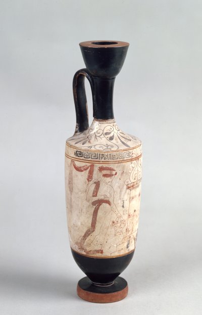 Attic White Ground Lekythos Depicting a Young Girl Presenting a Funerary Offering, c.420 BC by Greek