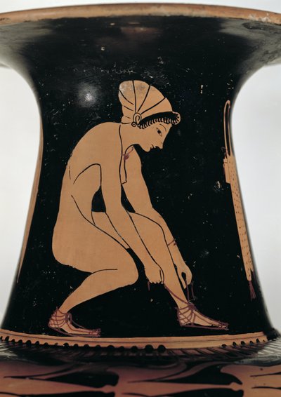 Crouching woman tying her sandal (detail) by Greek