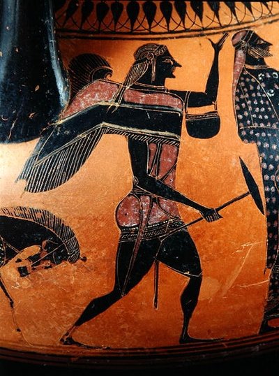 Amphora depicting the story of Theseus and the Minotaur, c.540 BC (detail) by Greek