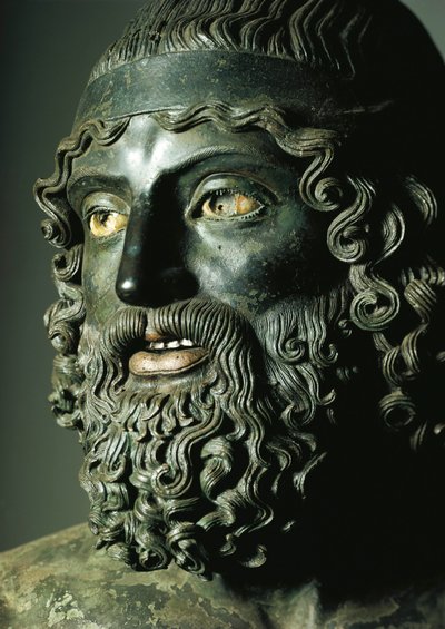 Detail of the Head of Statue A or the Younger of the Riace Bronzes by Greek