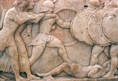 Fighting outside Troy, frieze from the Siphnian Treasury, c.525 BC by Greek