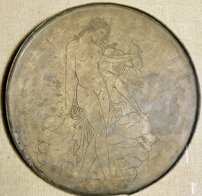 Aphrodite and Eros Bronze Mirror (350 BC) by Greek