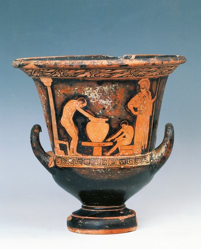 Krater showing scene of potter at work under gaze of Athena, red-figure pottery from Sicily, Italy, Magna Graecia, 5th Century BC by Greek