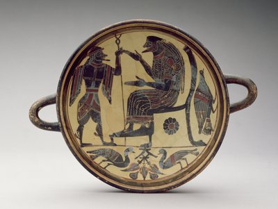 Laconian Kylix Cup Depicting Zeus and Hermes, c.550-530 BC by Greek