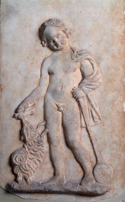 Magna Graecia: Little Boy Playing, Marble Relief, 5th Century BC by Greek