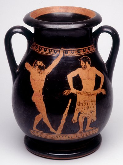 Painting on vase: Heracles (Hercules) is preparing to coat the lion