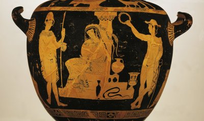 Red-figure krater depicting Orestes, Elektra, and Pylades at the tomb of Agamemnon by Greek