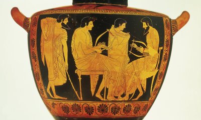 Red-figure pottery, Attic hydria by Phintias portraying music lesson by Greek