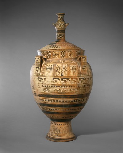 Terracotta Krater with Lid Surmounted by a Small Hydria by Greek
