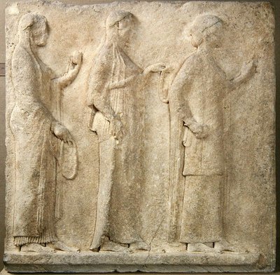 The Three Graces, relief from the Passage of the Theores, from Thasos, c.470 BC by Greek
