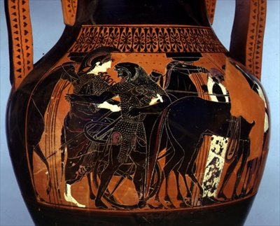 Black-figure amphora decorated with a scene of Heracles assisting Athena (detail) by Greek