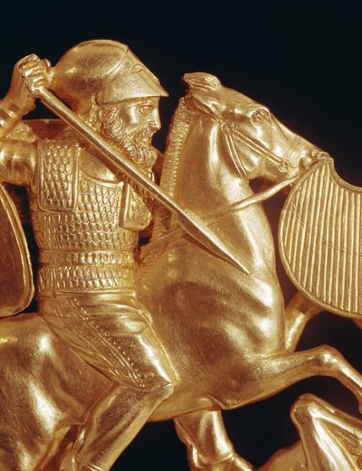 Comb ornamented with warrior in combat by Greek School