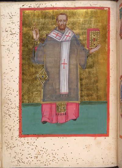 Miniature of a Standing John Chrysostom Holding a Book, from Leitourgikon by Greek School