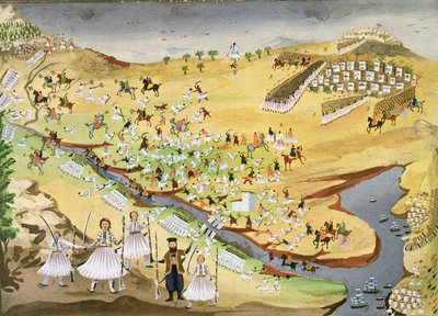 First Battle Between Greeks and Turks at the Alamana Bridge in 1821, from the Pictorial History of the Greek War of Independence by Greek School