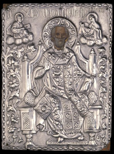 Icon of St. Nicholas with Silver Casting by Greek School