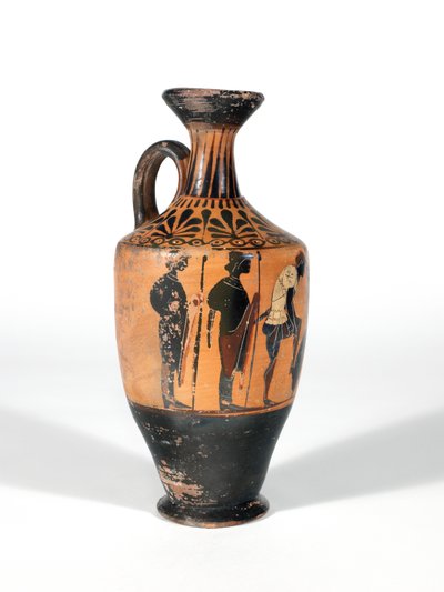 Lekythos, Warriors arming for battle, 510-500 B.C. by Greek School
