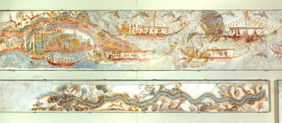 Naval expeditions and river landscape, Akrotiri fresco, Thera (today Santorini), Greece, Minoan Civilization by Greek School
