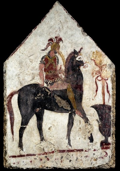 Painted slab, the so-called black horseman, from Paestum, Andriuolo, tomb 58 by Greek School