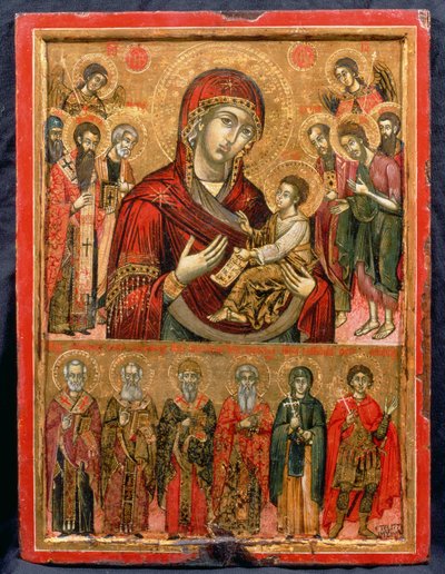 The Mother of God Hodegetria and Saints, icon from the Cycladic Islands, 1779 by Greek School