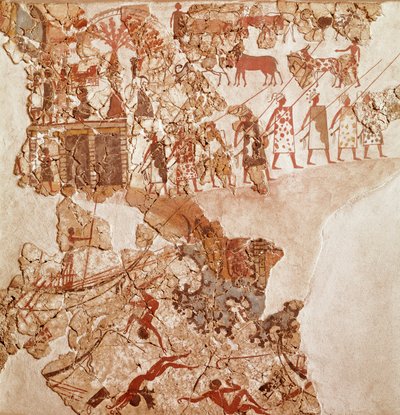 The death of Libyans, Akrotiri fresco, Thera (today Santorini), Minoan Civilization by Greek School