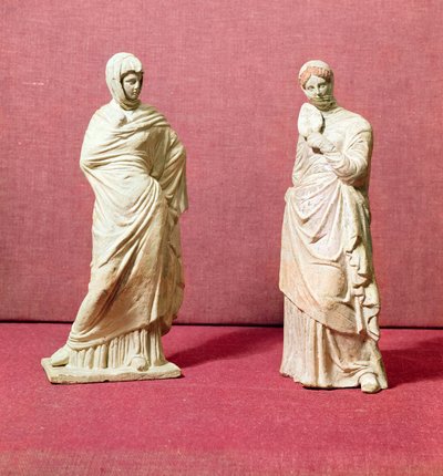 Two statues of standing women, from Tanagra by Greek School