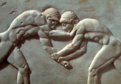 Contest Between Athletes, Relief from Necropolis of Kerameikos in Athens, Greece (Detail) by Greek School