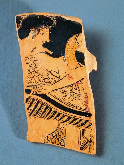 Fragment of Attic plate depicting Apollo flying on a swan to the country of the Hyperboreans by Greek School