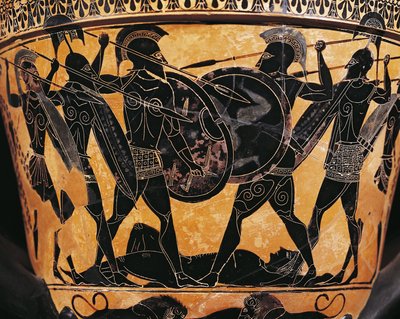 Greek Civilization, Black-Figure Pottery, Krater Depicting Fight for the Body of Patroclus, From Farsala, Greece by Greek School