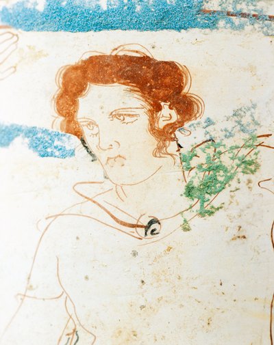 Attic Lekythos Depicting Funerary Scene with Warrior Before Tomb (detail) by Greek School