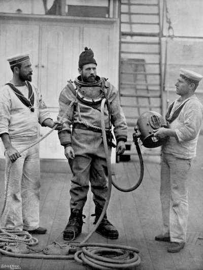 A diver from the battleship HMS Camperdown in his divers dress, 1896 by Gregory and Co