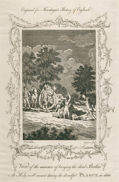 Burying plague victims, Holywell Mount, Shoreditch, London, 1665, late 18th century by Grignion