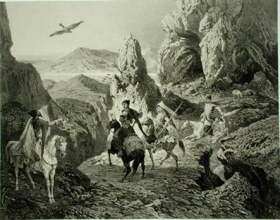 A Falcon Hunt near Yerevan, Armenia, plate 20 from a book on the Caucasus, engraved by Eugene Ciceri (1813-90) and Adolphe Jean-Baptiste Bayot (1810-66), published by Alfred Leon Lemercier, Paris by Grigori Grigorevich (after) Gagarin