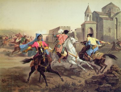 Skirmish of Persians and Kurds in Armenia, printed by Alfred Leon Lemercier, Paris, c.1850-60 by Grigori Grigorevich (after) Gagarin