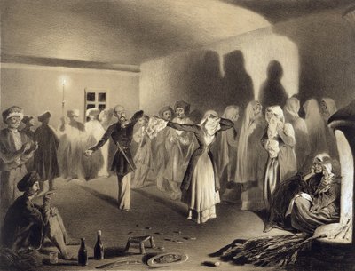 Dancing Party at Kagha-Choura, Dagestan, plate 55 from a book on the Caucasus, engraved by Celestin Francois Nanteuil (1813-73) published by Alfred Leon Lemercier, Paris, 1847 by Grigori Grigorevich Gagarin