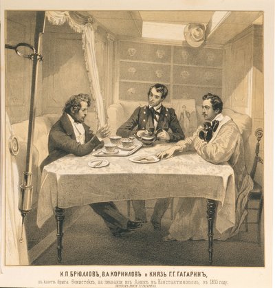 Karl Bryullov, Vladimir Kornilov and Count Grigori Gagarin Aboard the Brig Themistocles by Grigori Grigorevich Gagarin