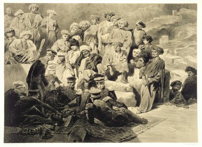 Military Meal in the Ruins at Sioukh, Dagestan, Plate 69 from a Book on the Caucasus, Engraved by Celestin Francois Nanteuil, Published by Alfred Leon Lemercier by Grigori Grigorevich Gagarin